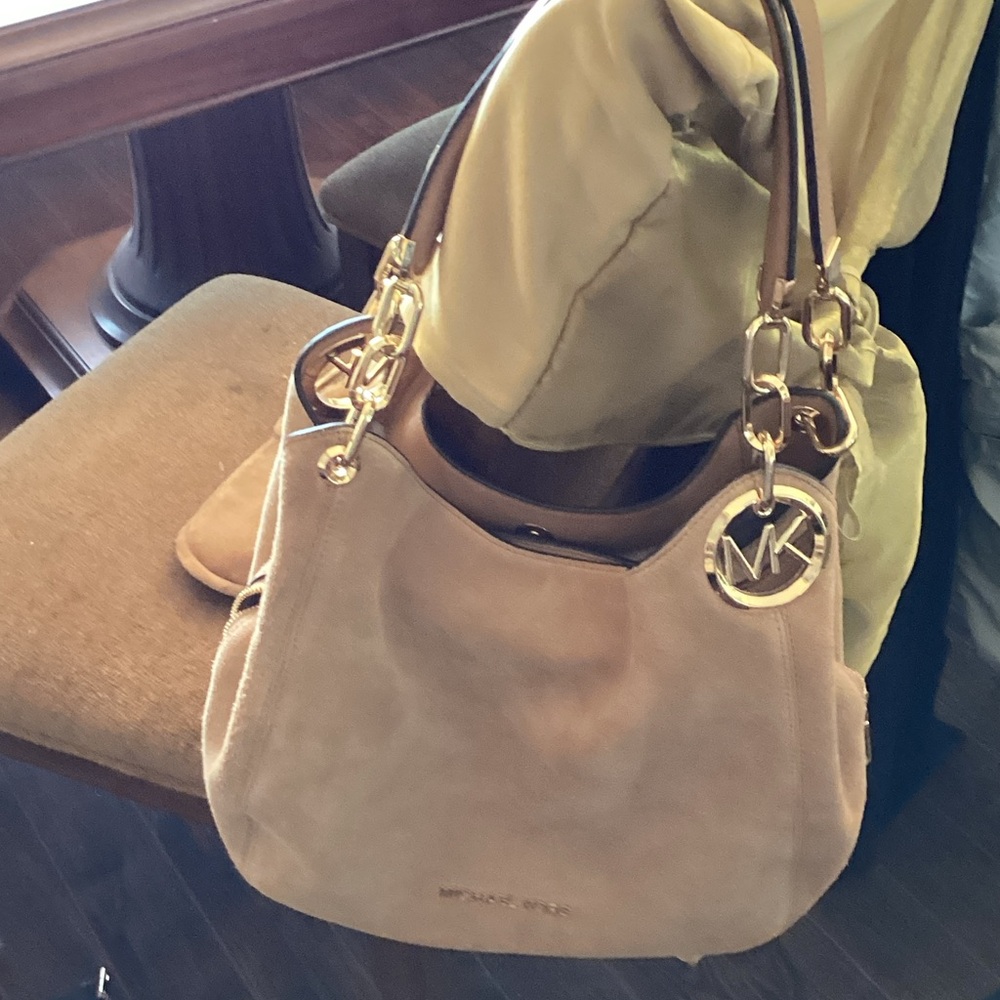 Michael Kors Beige Suede Shoulder Bag